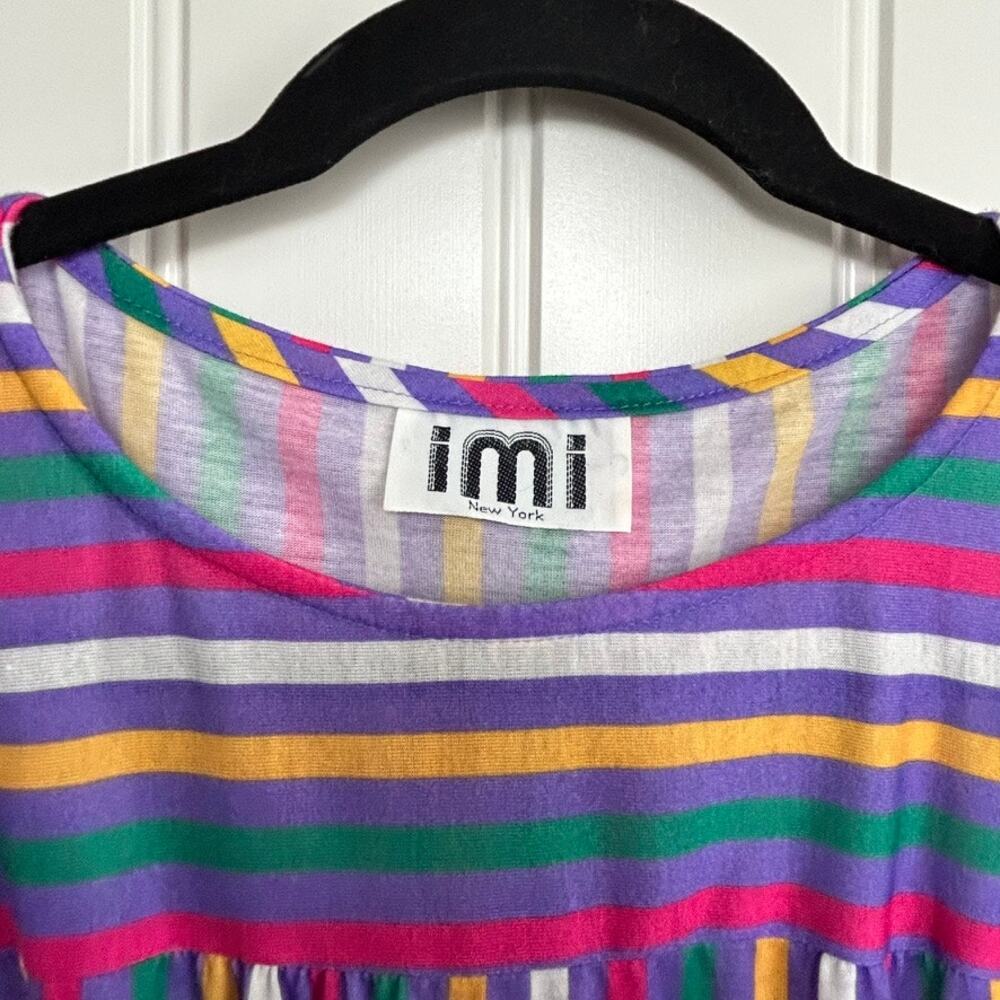 Vintage 70s iMi New York Multicolor Stripe Flutter Sleeve Midi Dress Sz S/M Belt - Picture 6 of 10